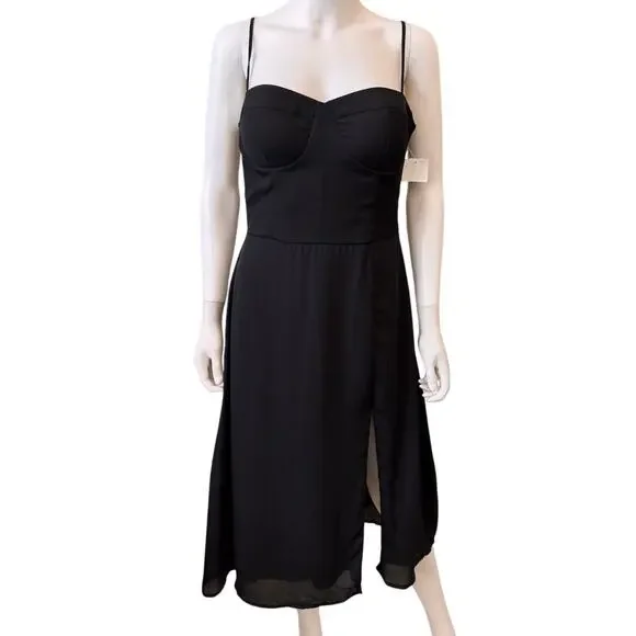 New SOCIALITE NORDSTROM Women's Black Front-Slit Bustier Dress Size L - Picture 2 of 6